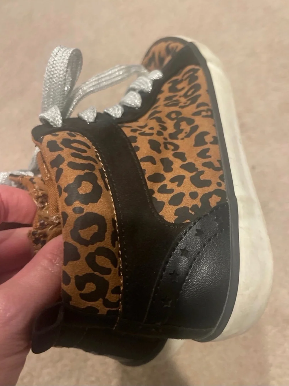 Gas Kids Leopard Print High-Top Sneakers with Silver Laces Sz 3